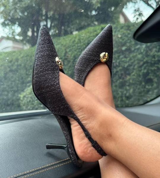 Woven glam slingback heels